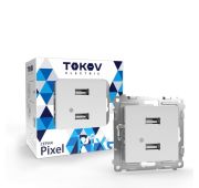 Розетка 2-м USB СП Pixel тип A+A 5В 1х2.1А 2х1.05А механизм бел. TOKOV ELECTRIC TKE-PX-2USB-C01