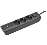 Удлинитель 3х2м с заземл. 16А 250В MODERN У03В с выкл. USBх3 (type-Aх2шт + type-Cх1шт) ПВС 3х1 черн. IEK WYP12-16-03-02-ZKU-K02