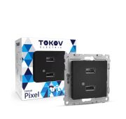 Розетка 2-м USB СП Pixel тип A+A 5В 1х2.1А 2х1.05А механизм карбон TOKOV ELECTRIC TKE-PX-2USB-C14
