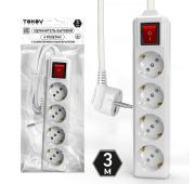 Удлинитель 4х3м с заземл. с выкл. 10А 3х1.5 TOKOV LIGHT TKL-C01-BU4-3-1.5-ZV