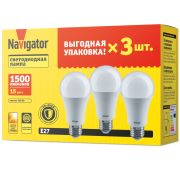 Лампа светодиодная 95 320 NLL-A60-15-230-2.7K-E27-PACK3 NAVIGATOR 95320