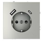 Розетка встраиваемая VOLTUM S70 с заземлением и защитными шторками, 16А, с USB, A+С, (сталь)