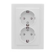 Розетка 2-м СП Минск 16А IP20 с заземл. защ. шторки бел. Basic EKF ERR16-128-100