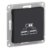 Розетка USB AtlasDesign тип A+A 5В 1х2.1А 2х1.05А механизм карбон SE ATN001033