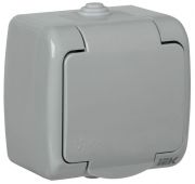 Розетка 1-м ОП Aquatic РСш12-2-А 16А IP54 с заземл. с крышкой сер. IEK ERA12-K03-16-54