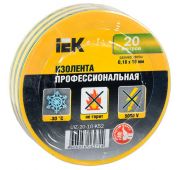 Изолента ПВХ 0.18х19мм желт./зел. (рул.20м) IEK UIZ-20-10-K52
