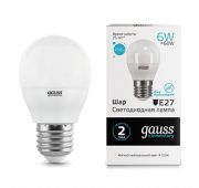 Лампа светодиодная Elementary 6Вт P45 шар 4100К нейтр. бел. E27 450лм GAUSS 53226