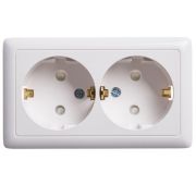 Розетка 2-м ОП Хит 16А IP20 с заземл. защ. шторки бел. SE RA16-239-B