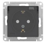 Розетка 1-м СП AtlasDesign Aqua 16А IP44 с заземл. защ. шторки с прозр. крышкой механизм карбон SE ATN441046