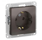 Розетка 1-м СП AtlasDesign 16А IP20 с заземл. механизм мокко SE ATN000643