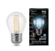 Лампа светодиодная филаментная Black Filament 9Вт P45 шар 4100К нейтр. бел. E27 710лм GAUSS 105802209