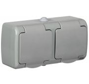 Розетка 2-м ОП Aquatic РСш22-2-А 16А IP54 с заземл. с крышкой сер. IEK ERA22-K03-16-54
