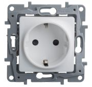 Розетка 1-м СП Etika 16А IP31 250В 2P+E с заземл. защ. шторки немецк. стандарт винтов. клеммы механизм бел. Leg 672222