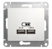 Розетка USB 2-м СП Glossa тип A+A 5В/2.1А 2х5В/1.05А механизм бел. SE GSL000133