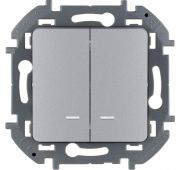 Выключатель 2-кл. Inspiria 10А IP20 250В 10AX с подсветкой/индикацией механизм алюм. Leg 673632