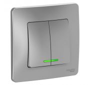 Выключатель 2-кл. СП Blanca 10А IP20 (сх. 5) 250В с подсветкой алюм. SE BLNVS010513