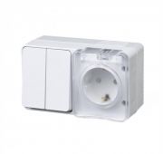 Блок ОП AtlasDesign Profi54 (розетка 16А 250В с заземл. защ. шторки + 2-кл. выкл. 10А) IP54 бел. SE ATN540174