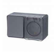 Блок ОП AtlasDesign Profi54 (розетка 16А 250В с заземл. защ. шторки + 1-кл. выкл. 10А) IP54 антрацит SE ATN544070