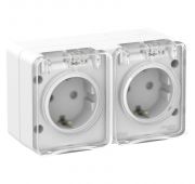 Розетка 2-м ОП AtlasDesign Profi54 16А IP54 250В с заземл. защ. шторки бел. SE ATN540126
