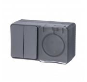 Блок ОП AtlasDesign Profi54 (розетка 16А 250В с заземл. защ. шторки + 2-кл. выкл. 10А) IP54 антрацит SE ATN544074