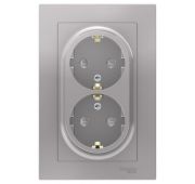Розетка 2-м СП AtlasDesign 16А IP20 с заземл. защ. шторки в сборе алюм. SE ATN000326