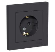 Розетка 1-м СП AtlasDesign 16А IP20 с заземл. защ. шторки в сборе карбон SE ATN001044