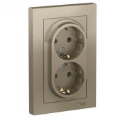 Розетка 2-м СП AtlasDesign 16А IP20 с заземл. в сборе шампань SE ATN000524
