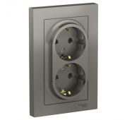 Розетка 2-м СП AtlasDesign 16А IP20 с заземл. в сборе сталь SE ATN000924