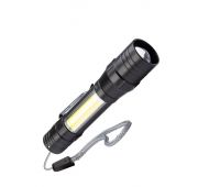 Фонарь аккумуляторный ручной LED 1Вт + COB 5Вт линза зум аккум. Li-ion 18650 1А.ч USB-шнур ABS-пластик КОСМОС KOS113Lit