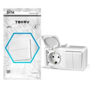 Блок ОП Dita (розетка 16А 250В с заземл. + 2-кл. выкл. 10А) IP54 бел. TOKOV ELECTRIC TKL-DT-V2RZ-C01-IP54