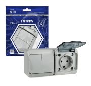 Блок ОП Nix (розетка 16А 250В с заземл. + 2-кл. выкл. 10А) IP54 сер. TOKOV ELECTRIC TKE-NX-V2RZ-C06T-IP54
